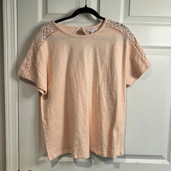 Molly & Isadora Tops - Molly & Isadora Crochet Shoulder Coral 100% Cotton T-Shirt Women's Size 0X NWT